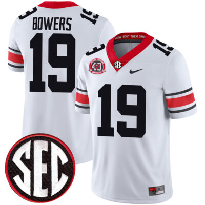 Brock Bowers Georgia Bulldogs Football White 40th NC Anniversary Jersey - All Stitched