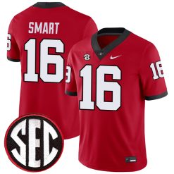 Kirby Smart Georgia Bulldogs Football Red Home Jersey - All Stitched