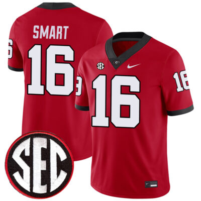 Kirby Smart Georgia Bulldogs Football Red Home Jersey - All Stitched