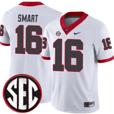 Kirby Smart Georgia Bulldogs Football White Away Jersey - All Stitched