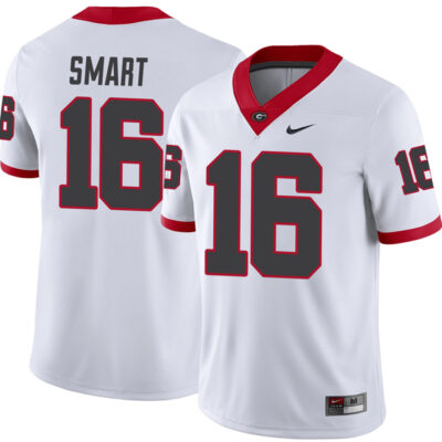 Kirby Smart Georgia Bulldogs Football White Away Jersey - All Stitched