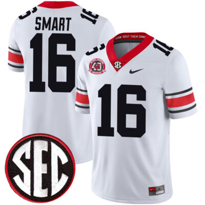 Kirby Smart Georgia Bulldogs Football White 40th NC Anniversary Jersey - All Stitched