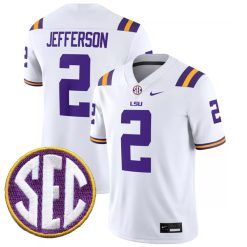 Justin Jefferson LSU Tigers Football White Away Jersey - All Stitched
