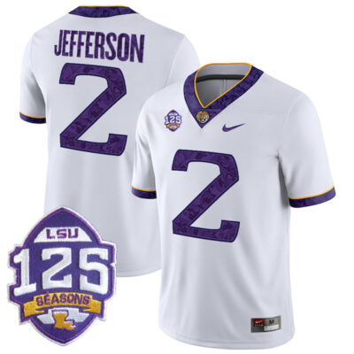 Justin Jefferson LSU Tigers Football 2018 Silent Season White Jersey - All Stitched