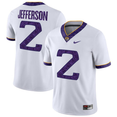 Justin Jefferson LSU Tigers Football 2018 Silent Season White Jersey - All Stitched