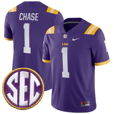 Ja'marr Chase LSU Tigers Football Purple Home Jersey - All Stitched