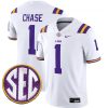 Ja'marr Chase LSU Tigers Football White Away Jersey - All Stitched