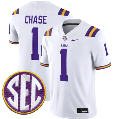 Ja'marr Chase LSU Tigers Football White Away Jersey - All Stitched