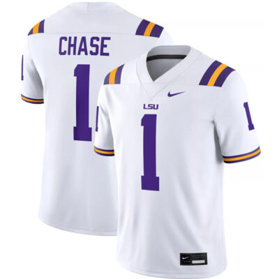 Ja'marr Chase LSU Tigers Football White Away Jersey - All Stitched