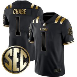 Ja'marr Chase LSU Tigers Football Black Gold Jersey - All Stitched