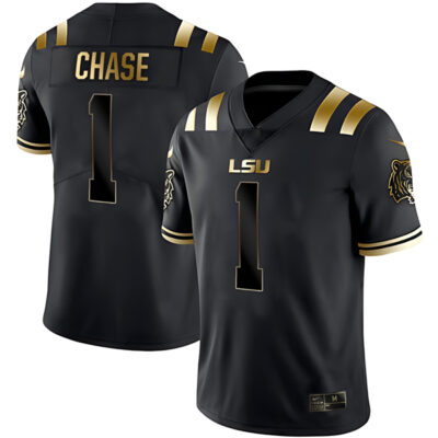 Ja'marr Chase LSU Tigers Football Black Gold Jersey - All Stitched