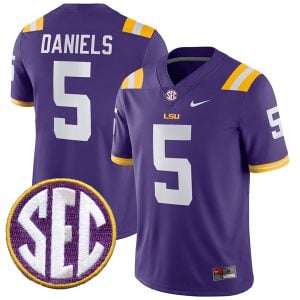 Jayden Daniels LSU Tigers Football Purple Home Jersey - All Stitched