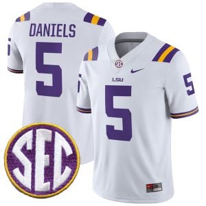 Jayden Daniels LSU Tigers Football White Away Jersey - All Stitched