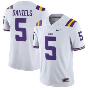 Jayden Daniels LSU Tigers Football White Away Jersey - All Stitched