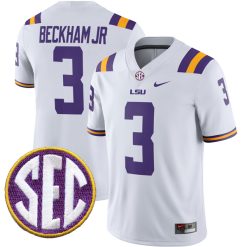Odell Beckham Jr LSU Tigers Football White Away Jersey - All Stitched