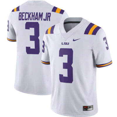 Odell Beckham Jr LSU Tigers Football White Away Jersey - All Stitched