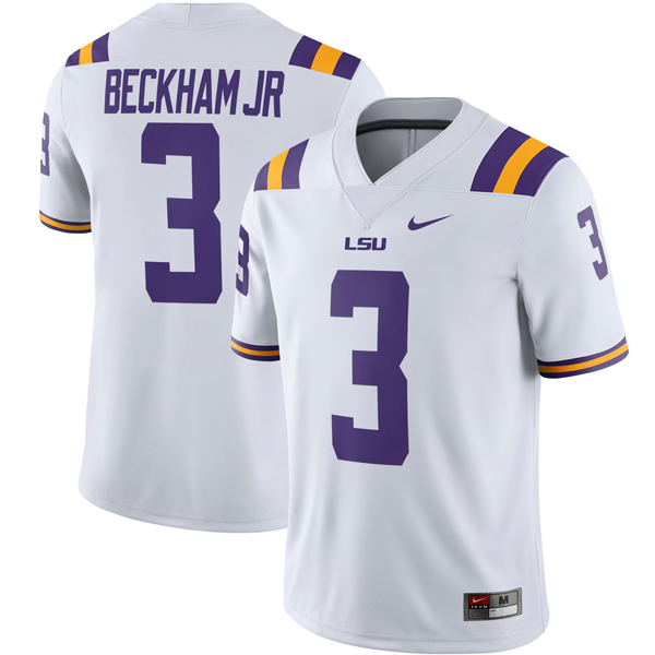 Odell Beckham Jr LSU Tigers Football White Away Jersey - All Stitched