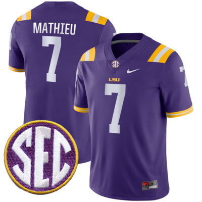 Tyrann Mathieu LSU Tigers Football Purple Home Jersey - All Stitched