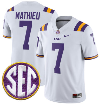 Tyrann Mathieu LSU Tigers Football White Away Jersey - All Stitched