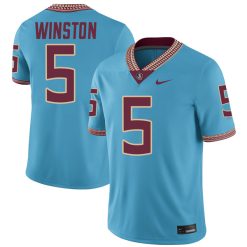 Jameis Winston Florida State Seminoles Football Turquoise Blue Throwback Jersey - All Stitched