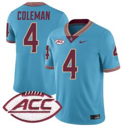 Keon Coleman Florida State Seminoles Football Turquoise Blue Throwback Jersey - All Stitched