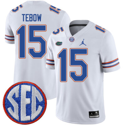 Tim Tebow Florida Gators Football White Away Jersey - All Stitched