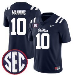 Eli Manning Ole Miss Rebels Football Navy Home Jersey - All Stitched
