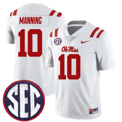 Eli Manning Ole Miss Rebels Football White Away Jersey - All Stitched