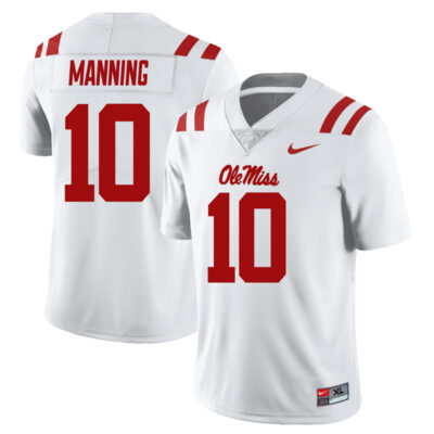 Eli Manning Ole Miss Rebels Football White Away Jersey - All Stitched
