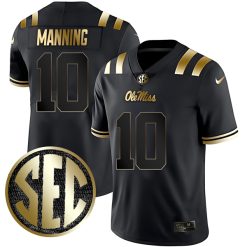 Eli Manning Ole Miss Rebels Football Black Gold Jersey - All Stitched