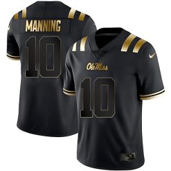 Eli Manning Ole Miss Rebels Football Black Gold Jersey - All Stitched