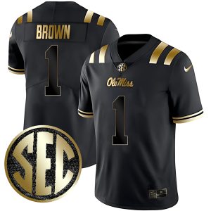 AJ Brown Ole Miss Rebels Football Black Gold Jersey - All Stitched