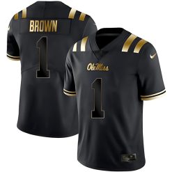 AJ Brown Ole Miss Rebels Football Black Gold Jersey - All Stitched
