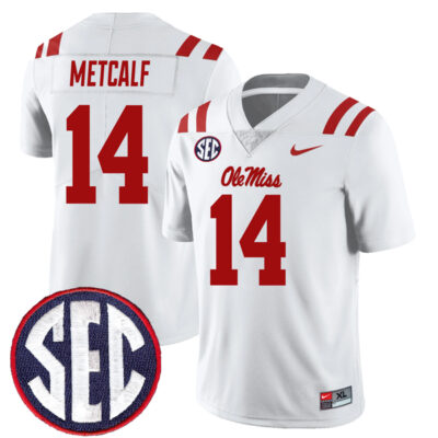 DK Metcalf Ole Miss Rebels Football White Away Jersey - All Stitched