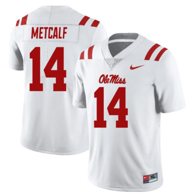 DK Metcalf Ole Miss Rebels Football White Away Jersey - All Stitched