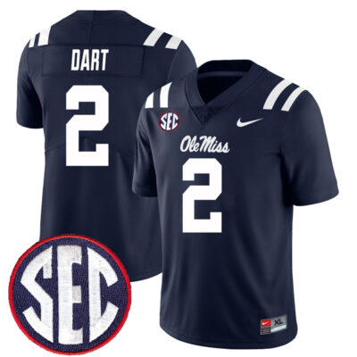 Jaxson Dart Ole Miss Rebels Football Navy Home Jersey - All Stitched