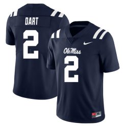 Jaxson Dart Ole Miss Rebels Football Navy Home Jersey - All Stitched
