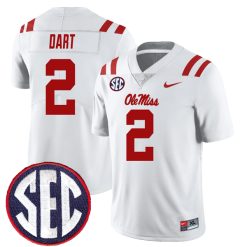 Jaxson Dart Ole Miss Rebels Football White Away Jersey - All Stitched