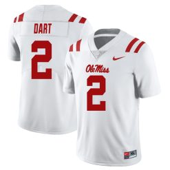 Jaxson Dart Ole Miss Rebels Football White Away Jersey - All Stitched