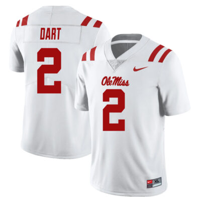 Jaxson Dart Ole Miss Rebels Football White Away Jersey - All Stitched
