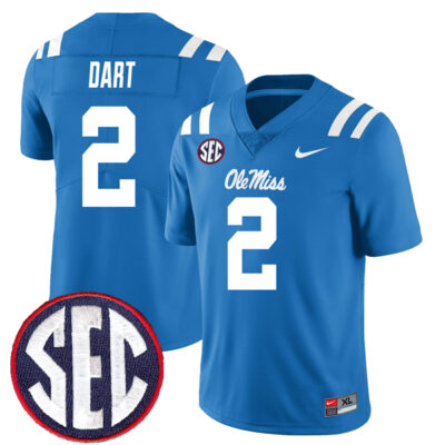 Jaxson Dart Ole Miss Rebels Football Powder Blue Alternate Jersey - All Stitched
