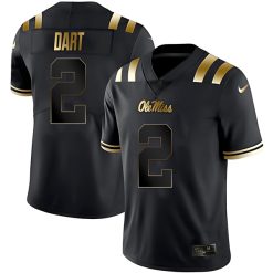 Jaxson Dart Ole Miss Rebels Football Black Gold Jersey - All Stitched