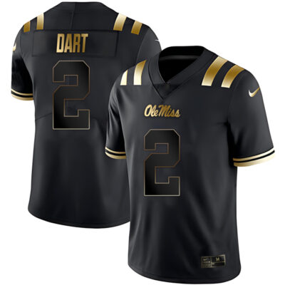 Jaxson Dart Ole Miss Rebels Football Black Gold Jersey - All Stitched