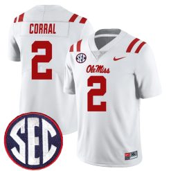 Matt Corral Ole Miss Rebels Football White Away Jersey - All Stitched