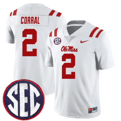 Matt Corral Ole Miss Rebels Football White Away Jersey - All Stitched