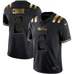Matt Corral Ole Miss Rebels Football Black Gold Jersey - All Stitched