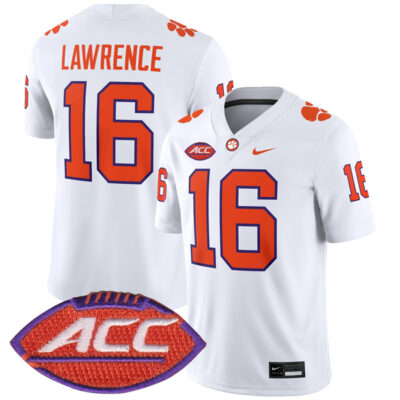 Trevor Lawrence Clemson Tigers Football White Away Jersey w/ ACC Patch - All Stitched