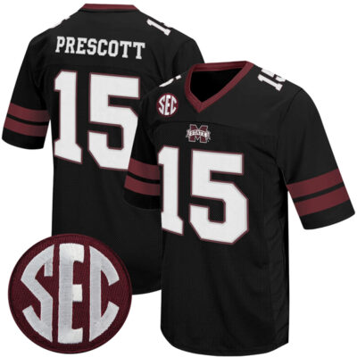 Dak Prescott Mississippi State Bulldogs Football Black Throwback Jersey - All Stitched