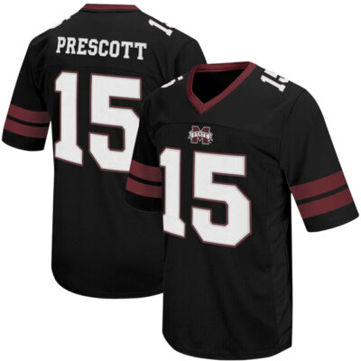 Dak Prescott Mississippi State Bulldogs Football Black Throwback Jersey - All Stitched