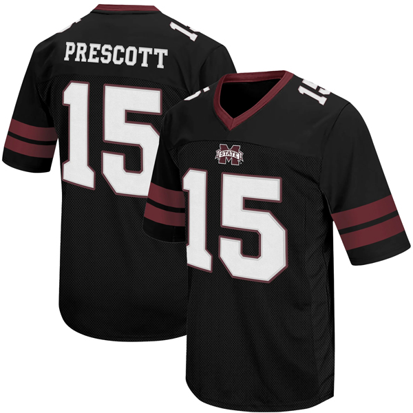 Dak Prescott Mississippi State Bulldogs Football Black Throwback Jersey - All Stitched